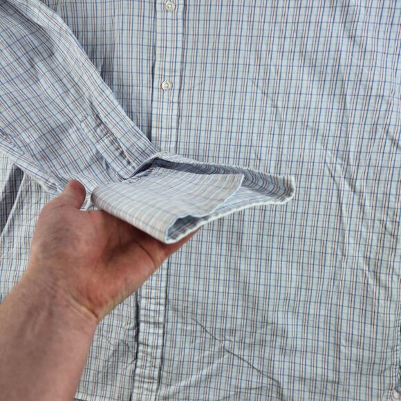 Thomas Pink Long Sleeve Button Up Cotton Red White Blue Check 15.5 34 Men French - Picture 9 of 15